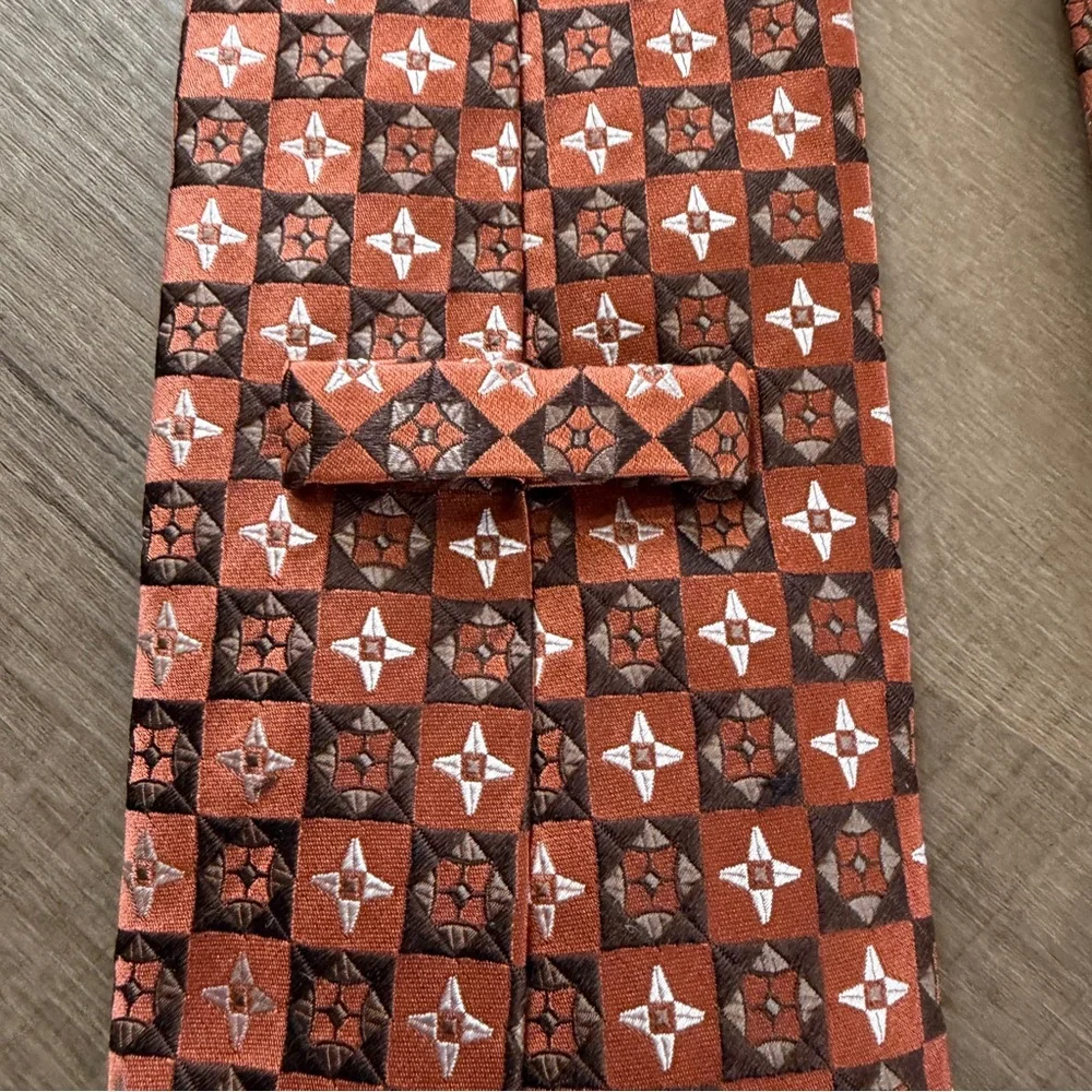 Burnt Orange Silk‎ Neck Tie Italy Classic 59.5x4” Nice Print Luxury Quality